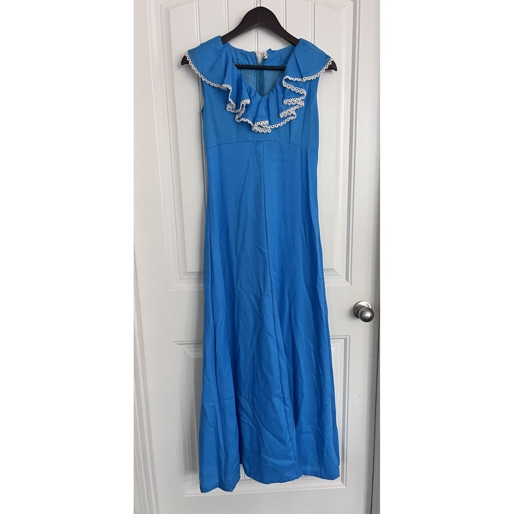 Vintage 1970s‎ Turquoise Maxi Dress Handmade Small Cottagecore Boho Cottage 428
